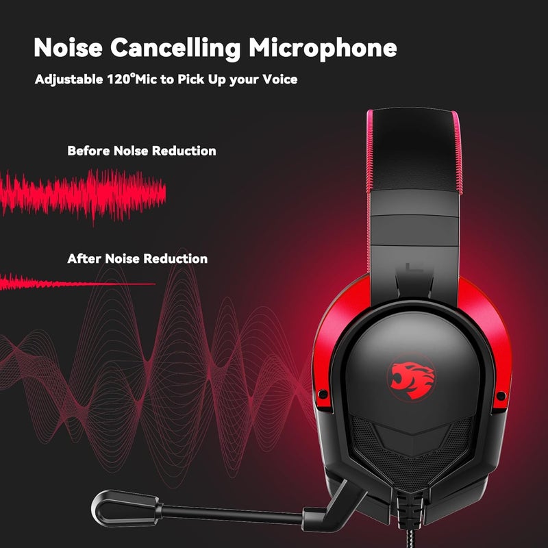IMYB A88 Gaming Headset with Microphone for Pc, Xbox One Series X/s, Ps4, Ps5, Switch, Stereo Wired Noise Cancelling Over-Ear Headphones with Mic, for Computer, Laptop, Mac, Nintendo (Black Red) - Image 3
